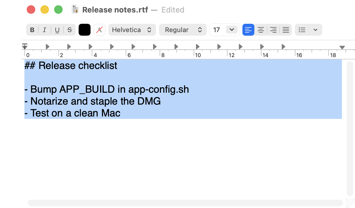 Text selected in TextEdit